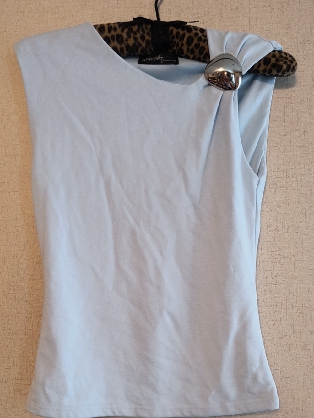 Sleeveless Light Blue Top with Shoulder Accent